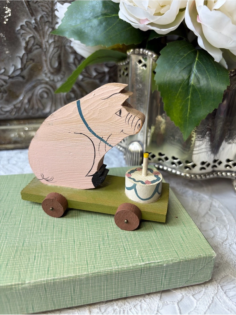 Folk Art birthday pig hand painted